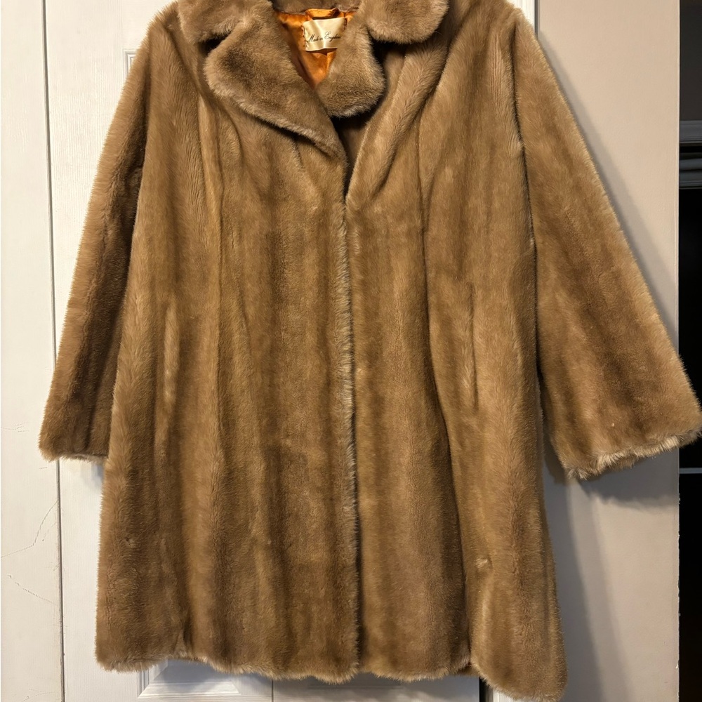 Elegant Tan Faux Fur Coat